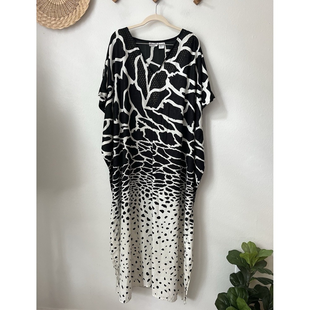 Sante Classics kaftan muumuu black white animal print studded OS
